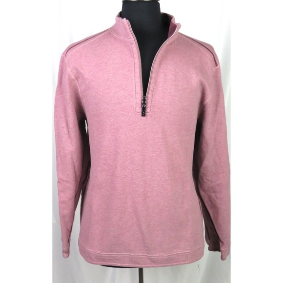 Tommy Bahama 100% Cotton Pink/Raspberry Reversible 1/4 Zip Sweater Men's Large - Picture 2 of 11